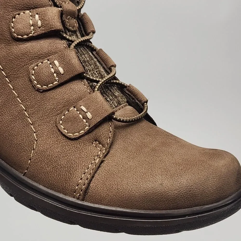 Clarks Collection Boot Ankle Bootie Brown Faux Suede Zip Women Sz 8.5 Winter